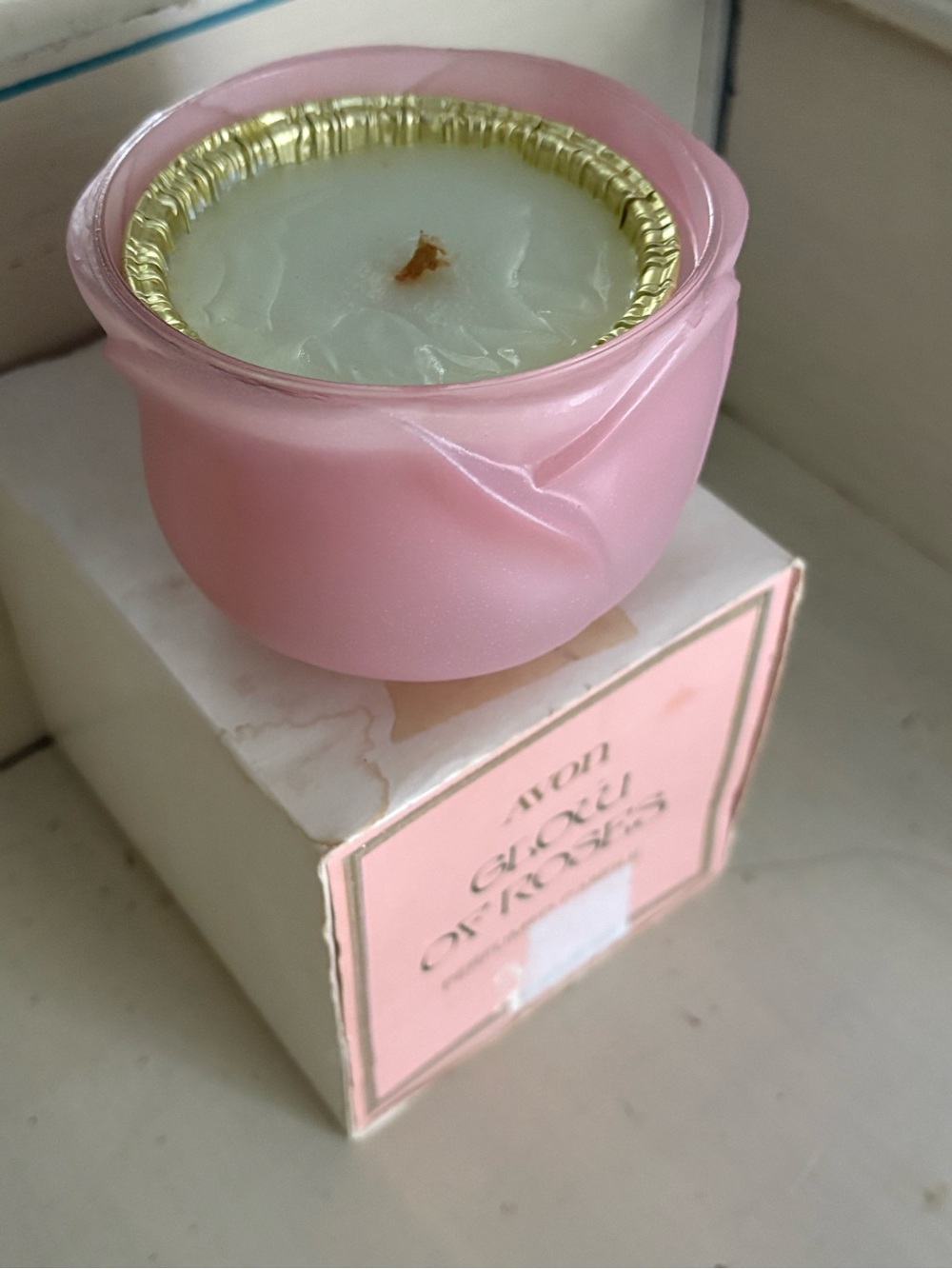 Vintage Avon Pink Decorative Jar Candle with Gold Trim
